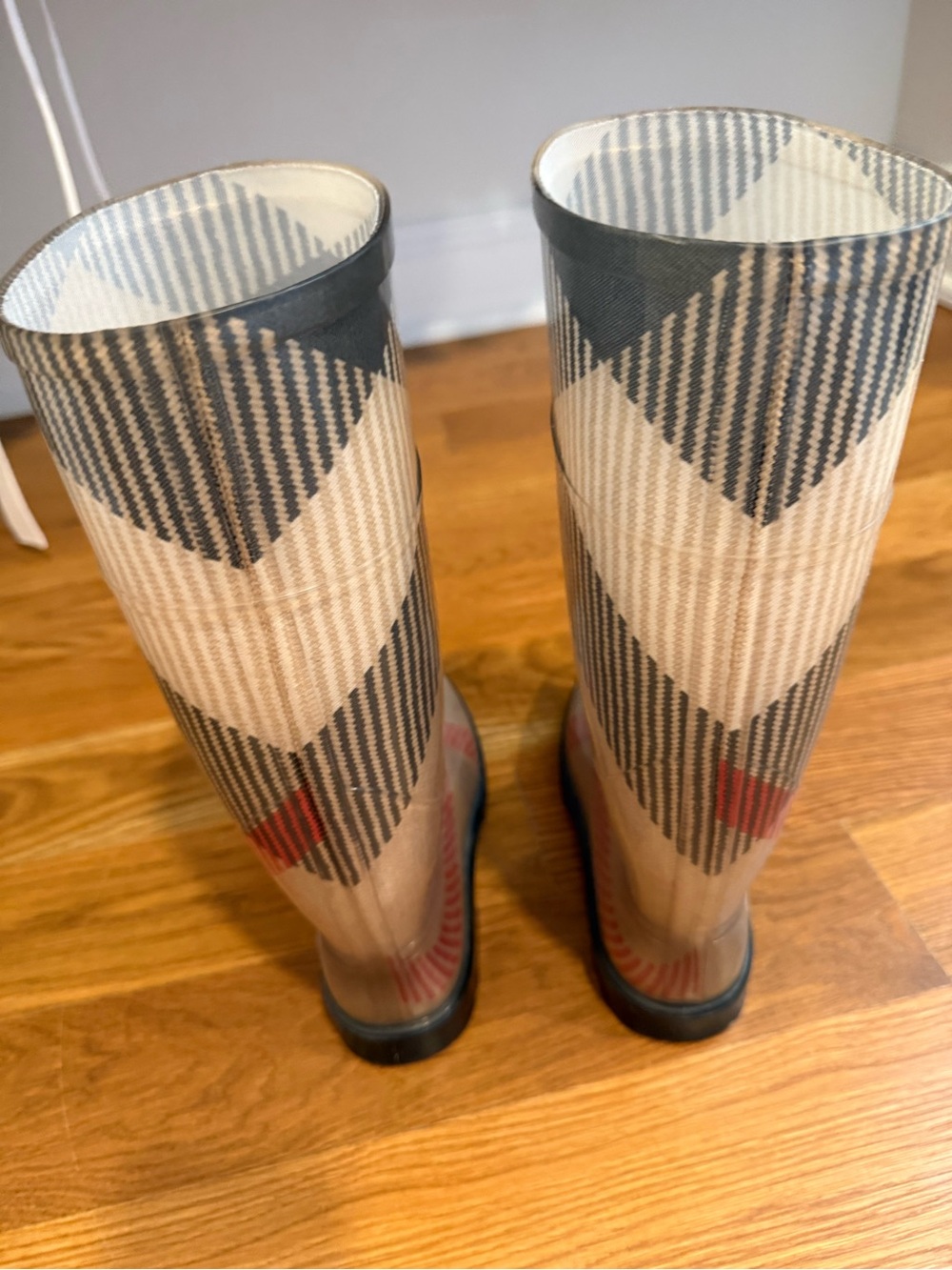 Burberry Classic Check Mid Calf Rain Boots - Beige/Red/Black, Size 38 - Picture 4 of 6